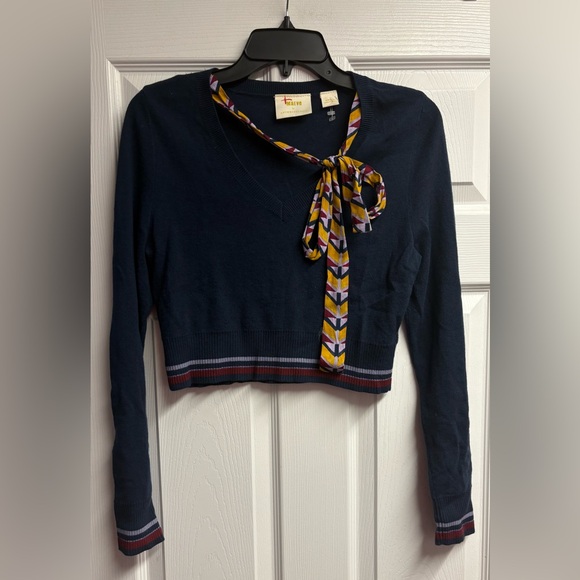 Maeve Anthropologie Cropped Tie Neck Sweater Size Small - Picture 2 of 4